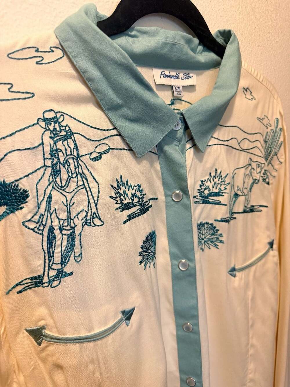 Panhandle Slim Retro Cowgirl Embroidered Long Sleeve Pearl Snap Western Shirt - Picture 5 of 6